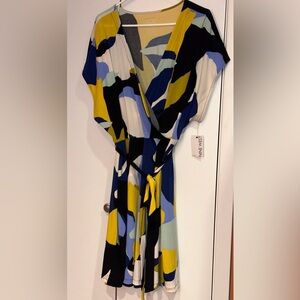 NWT Nine West Abstract Blue and Yellow Dress. Size 3X